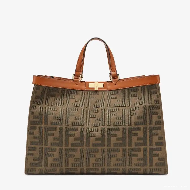Affordable FF Motif Peekaboo Medium Coffee Fendi Canvas In X-Tote 0625